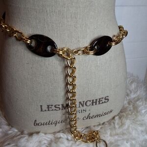 Glitzy Retro Faux Tortoise Shell Golden Chain Belt M